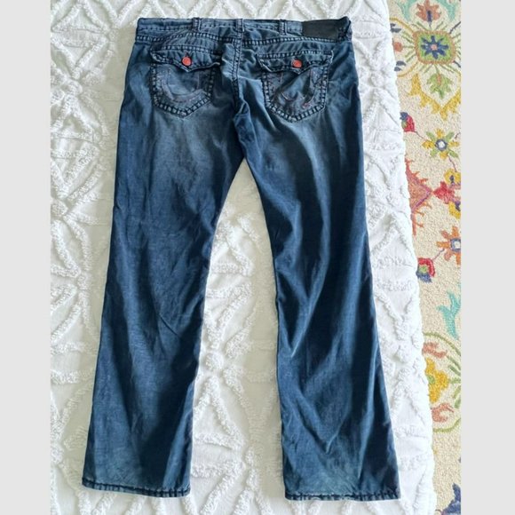 TRUE RELIGION Ricky Flap Super T Corduroys Indigo Blue & Red Pants Size 44 RARE - Picture 7 of 13